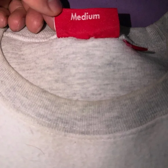 Supreme White Crewneck Sweater with Red Logo